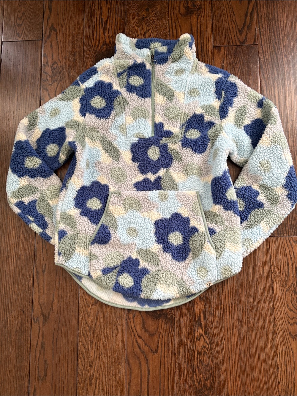 Plush Floral Sherpa Pullover Mockneck - Blue Floral